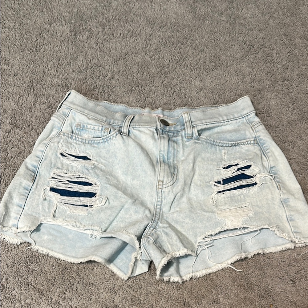 Light Blue Distressed Denim Shorts